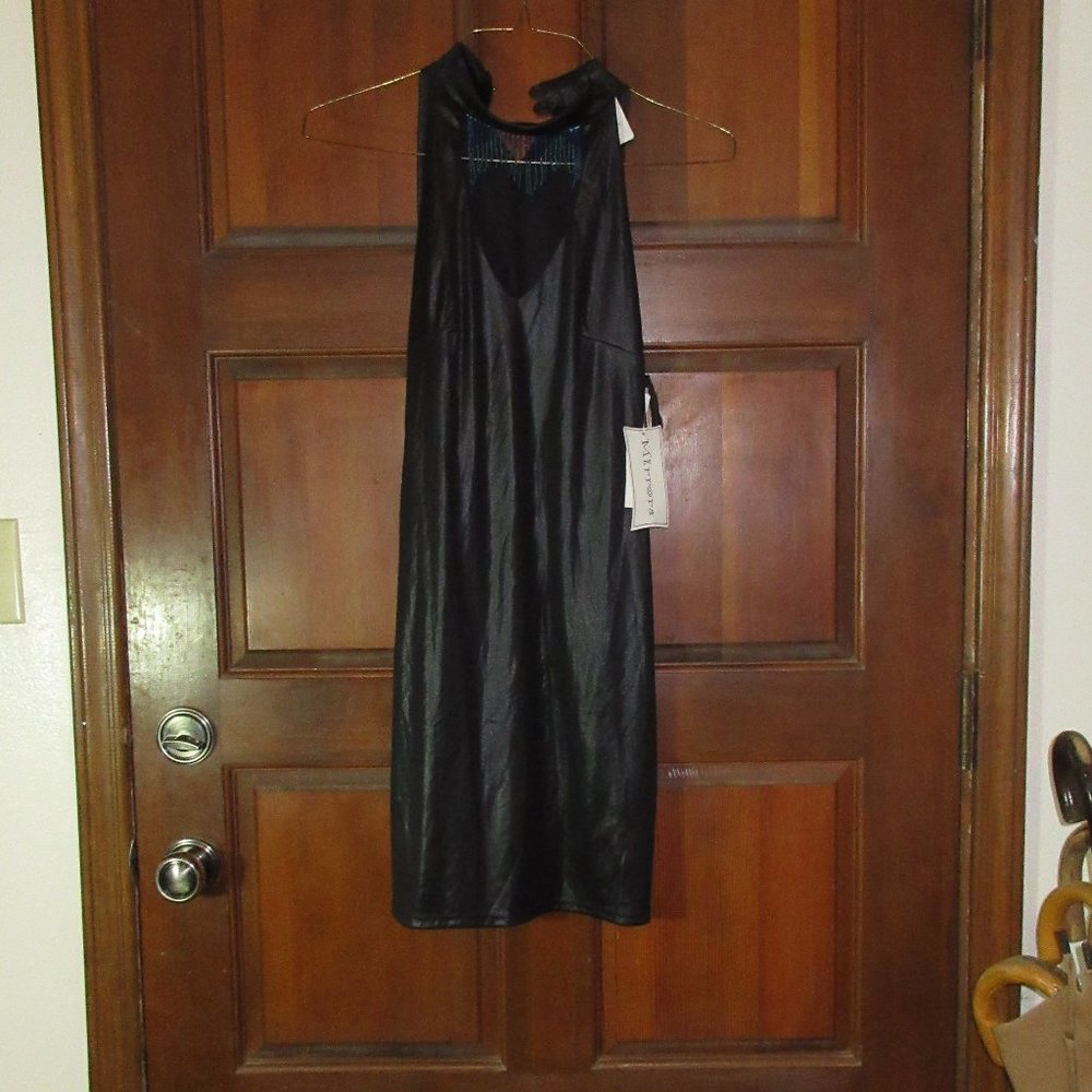 NEW Slinky Black Beaded Front Dress Large MIRRORS